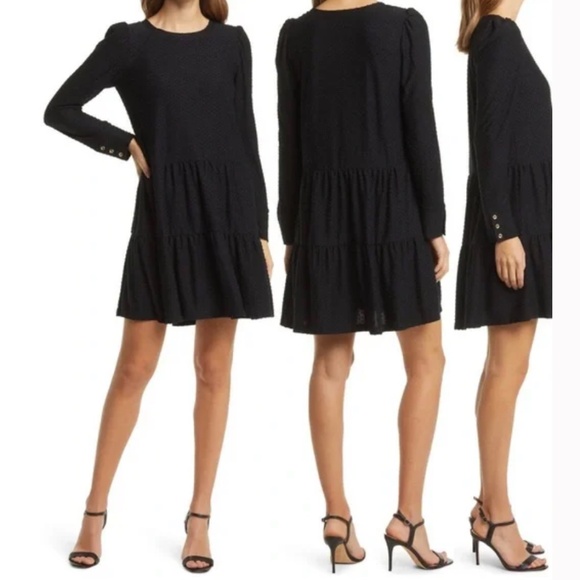 Lilly Pulitzer Arlette Black Swiss Dot Swing Dress Sz M - Picture 1 of 8
